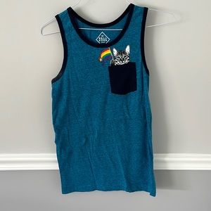 Well Worn Gay Pride Rainbow Flag Kitten Cat Pocket Tank Top Blue Navy